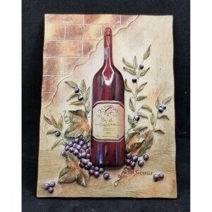 Tre Sorrelle wine wall hanging decor vintage approx 6 1/4" x 4 1/2" 3d